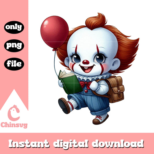 Baby pennywise first day of school png, school day png, horror movie png