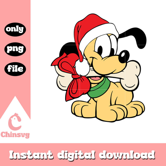 Baby pluto dog santa hat christmas design png, christmas pluto​ png