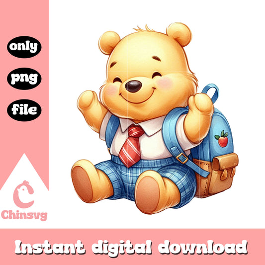 Baby pooh character wear uniform png, school uniform png