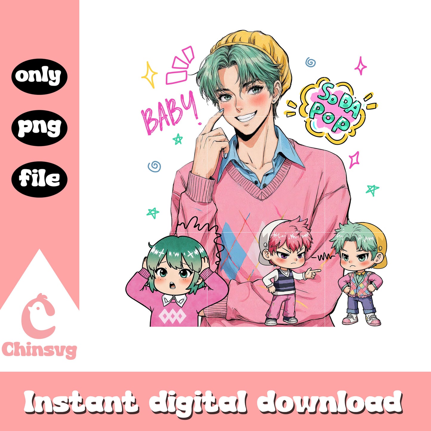 Baby saja and soda pop design png, saja boys kpop hunters png