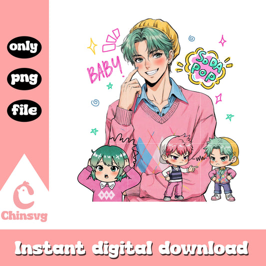 Baby saja and soda pop design png, saja boys kpop hunters png