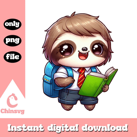Baby sloth reading book png, school in cartoons png