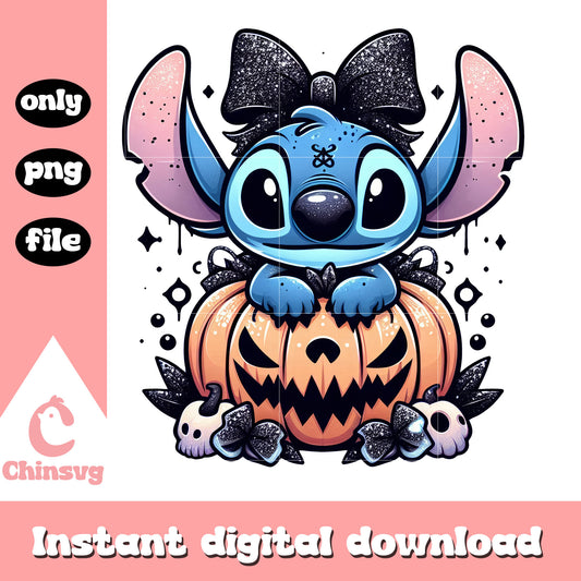 Baby stitch pumpkin halloween vibes png, halloween day png