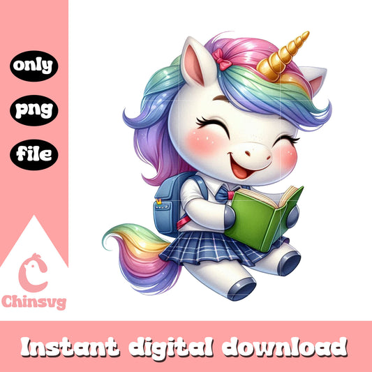 Baby unicorn character go to school png, disney school png