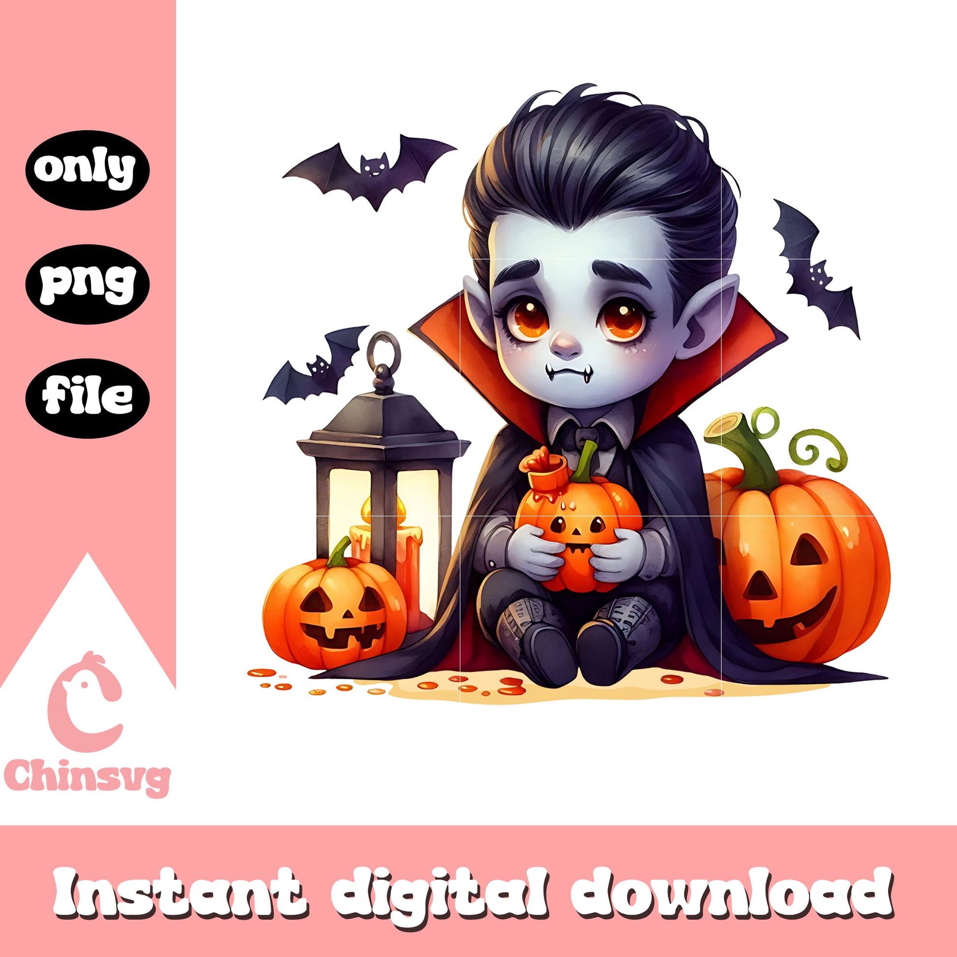 Baby vampire and pumpkin png, halloween pumpkin png
