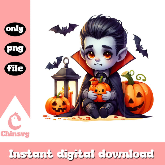 Baby vampire and pumpkin png, halloween pumpkin png