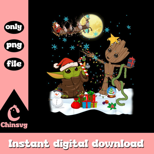 Baby yoda and groot merry christmas png, happy x mas png