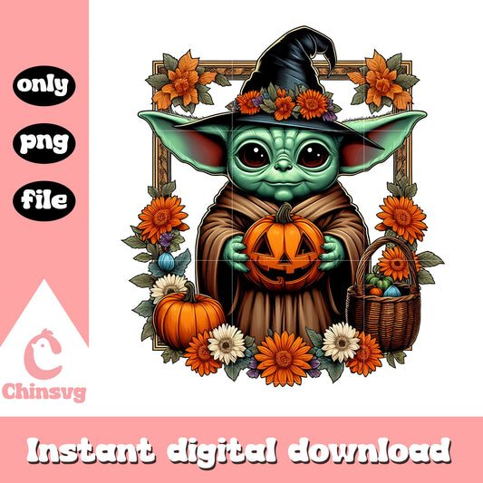 Baby yoda and halloween pumpkin png, star wars characters png