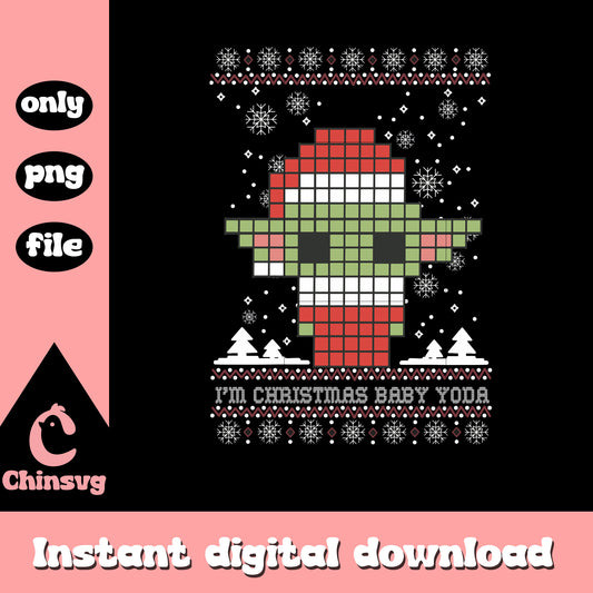 Baby yoda christmas pixel design png, baby yoda cartoon png
