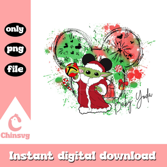 Baby yoda disney ear xmas watercolor png, baby yoda star wars png