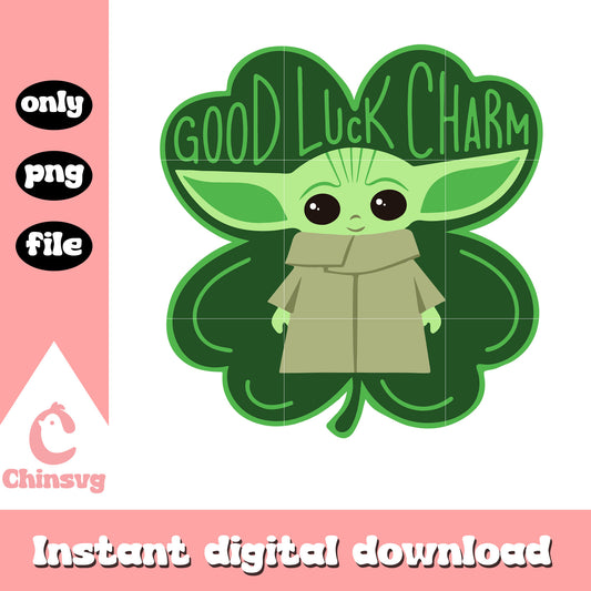 Baby yoda good luck charm png, clover png, patrick png