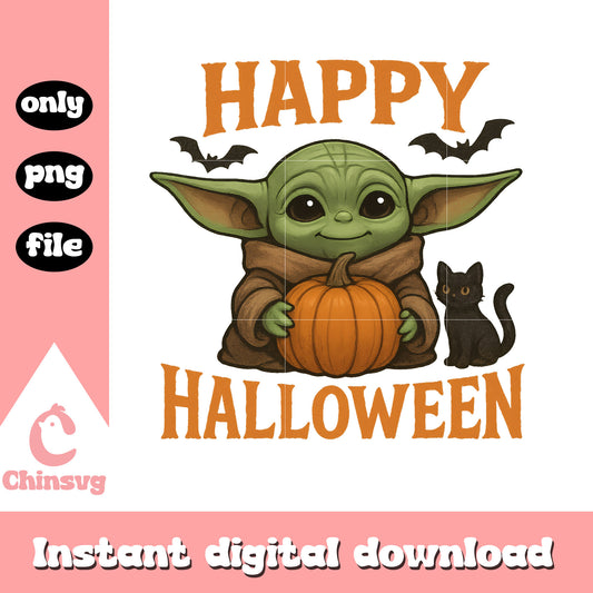 Baby yoda happy halloween design png, halloween yoda png