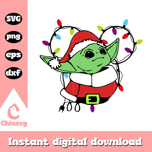Baby yoda santa claus christmas svg, christmas mickey head​ svg