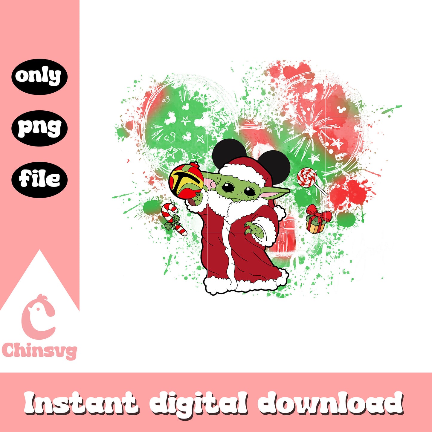 Baby yoda star wars christmas watercolor png, baby yoda png