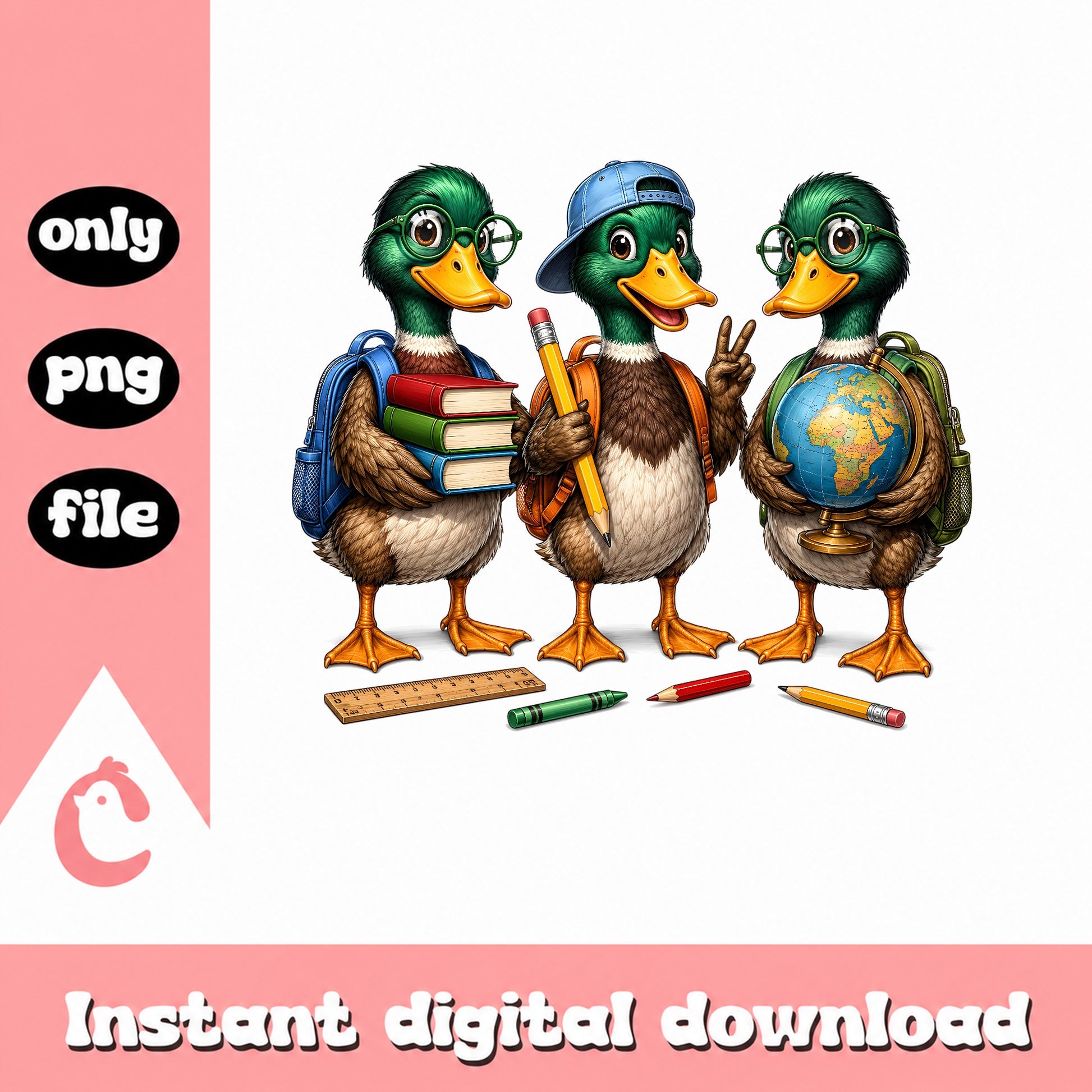 Back To School Duck PNG, School Supplies Clipart, Cute Duck PNG