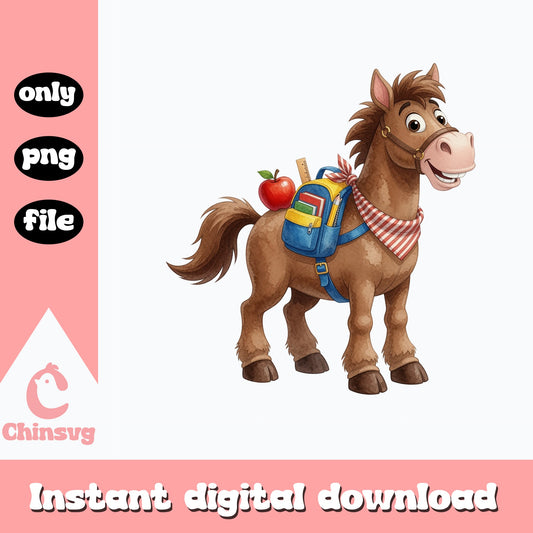 Back To School Horse PNG, Cute Horse With Backpack PNG, School PNG
