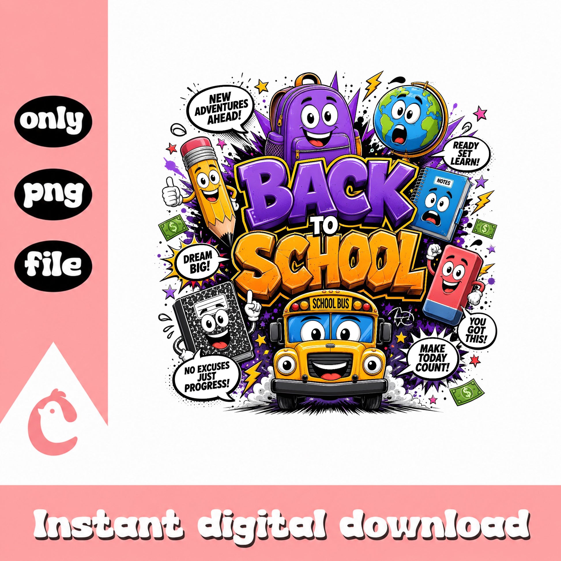 Back To School PNG Bundle, School Supplies Clipart, Teacher PNG
