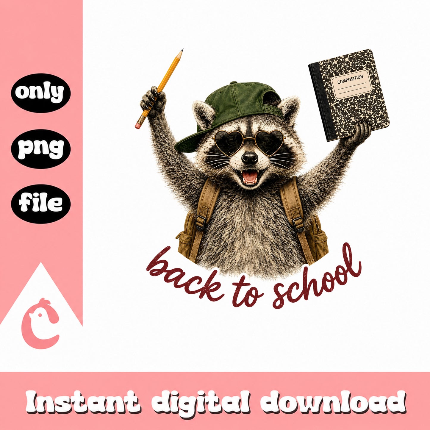 Back To School Raccoon PNG, Funny Raccoon Sublimation PNG, School PNG