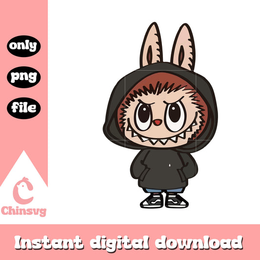 Back hoodie labubu cute doll design png, labubu clothes png