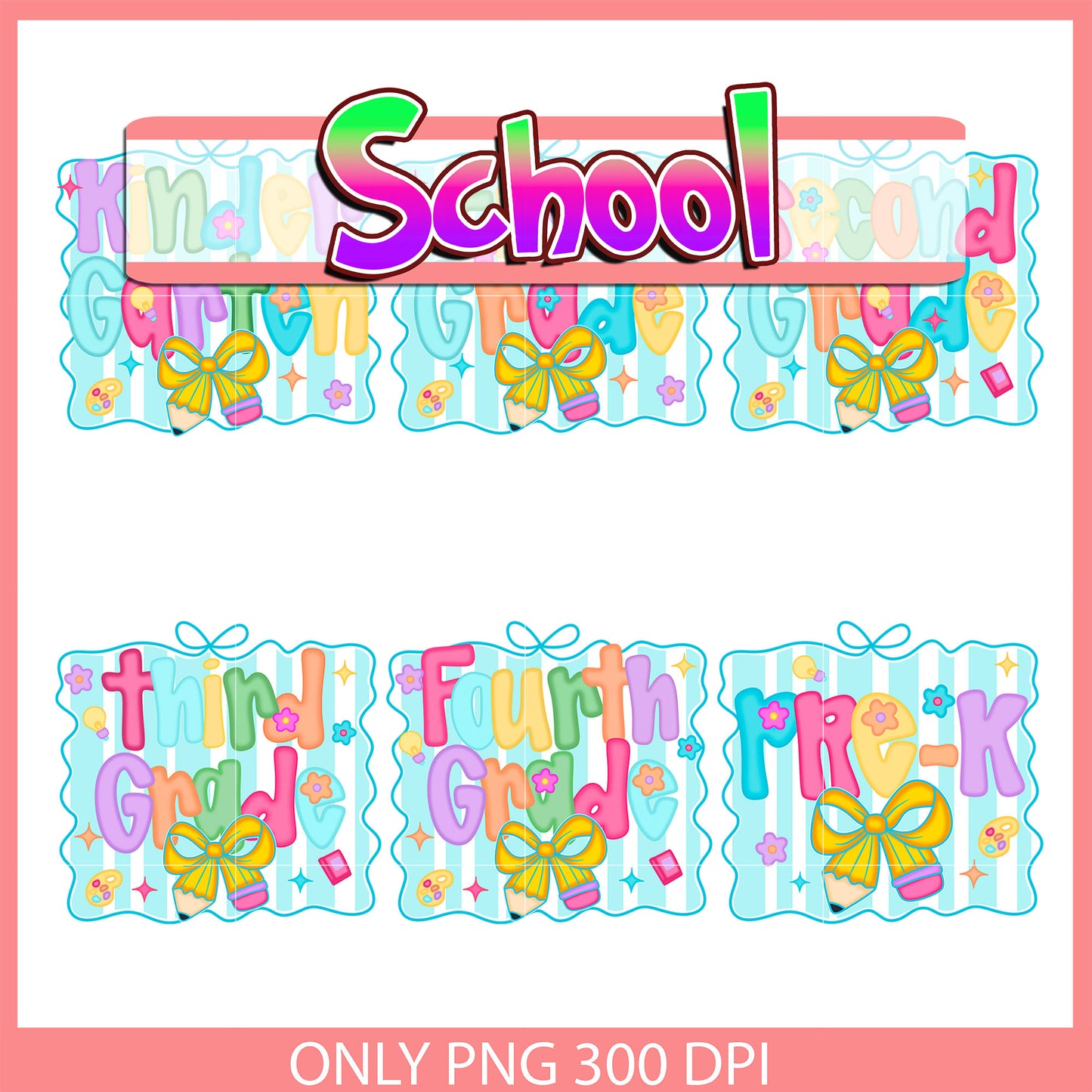 Back to school coquette frame clipart bundle png, back to school png