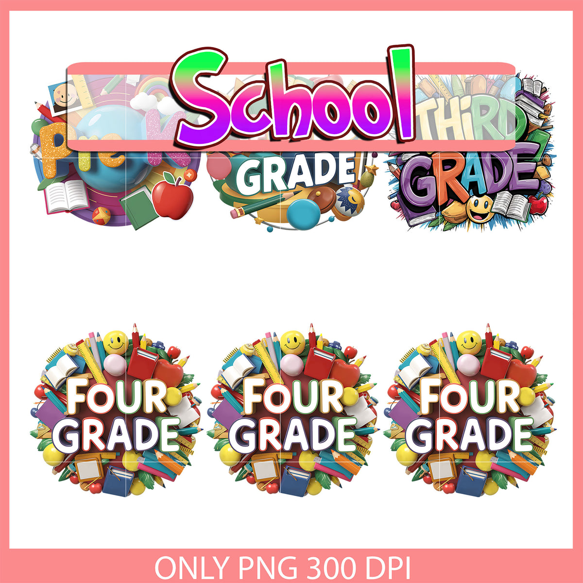 Back to school design bundle png, clipart back to school png