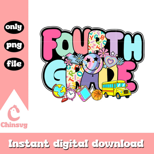Back to school fourth grade design png, happy back to school png
