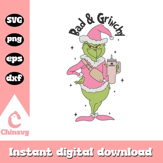 Bad and grinchy christmas pink design svg, grinch pink​ svg