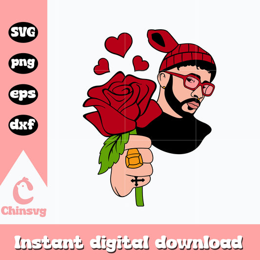 Bad bunny rose svg, Bad Bunny Valentine svg, valentine svg