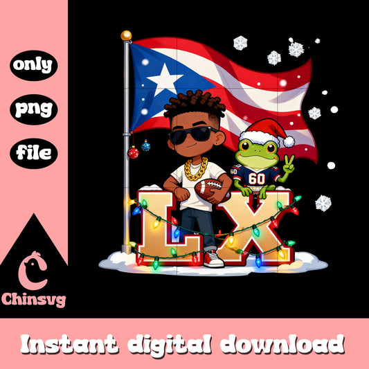 Bad bunny and frog christmas light png, football fan png
