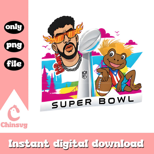 Bad bunny and super bowl design png, bad bunny singer png