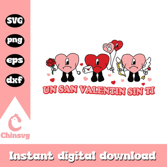 Bad bunny heart un san valentine sin ti svg, valentine day svg