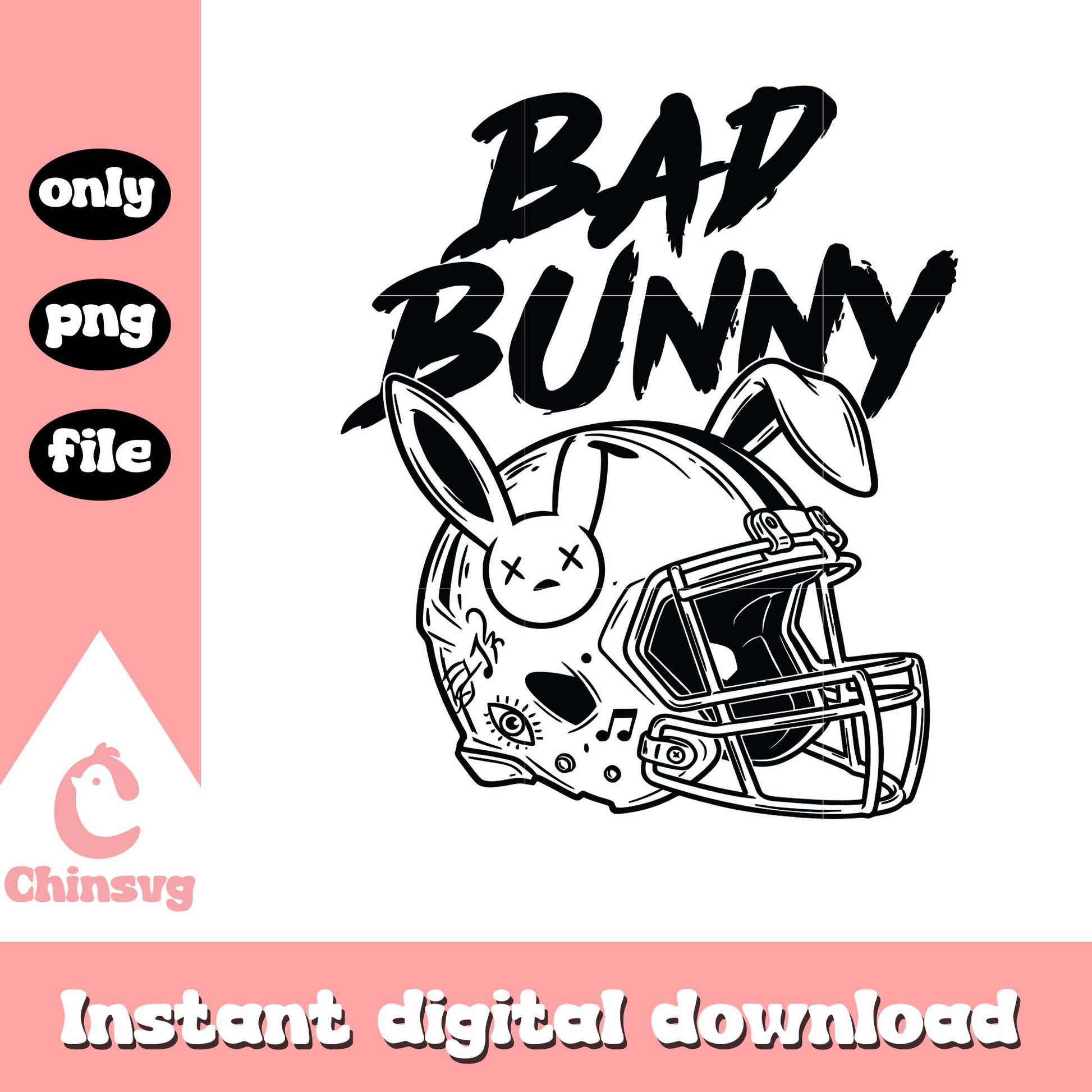 Bad bunny helmet black white svg, nfl bad bunny svg, benito svg
