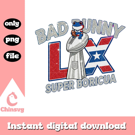 Bad bunny super boricua Lix png, super bowl 2026 png, bad bunny frog png