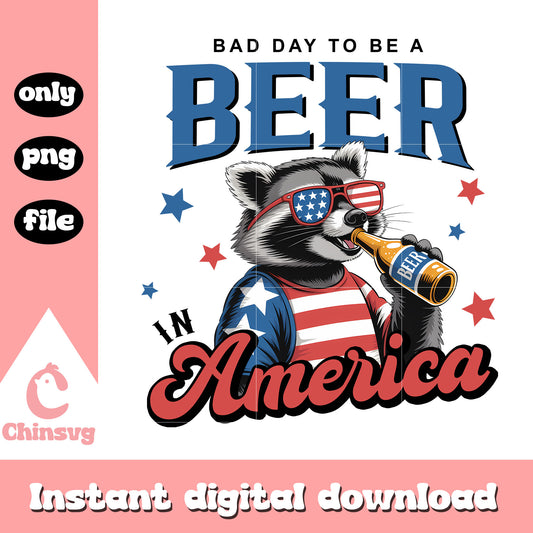 Bad day a be a beer america raccoon png, raccoon drinking beer png
