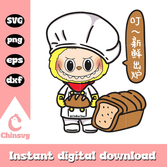 Baker labubu drawing design svg, labubu box svg, cute labubu svg