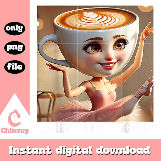 Ballerina cappuccina design png, italian brainrot meme png