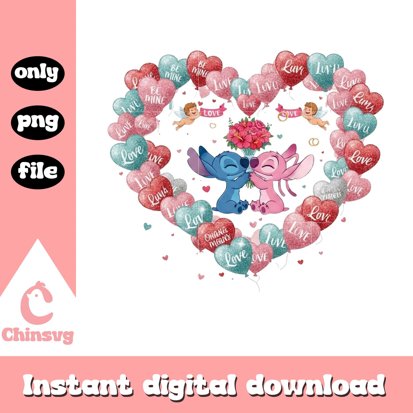 Balls design couple love png, stitch valentines day​​ png