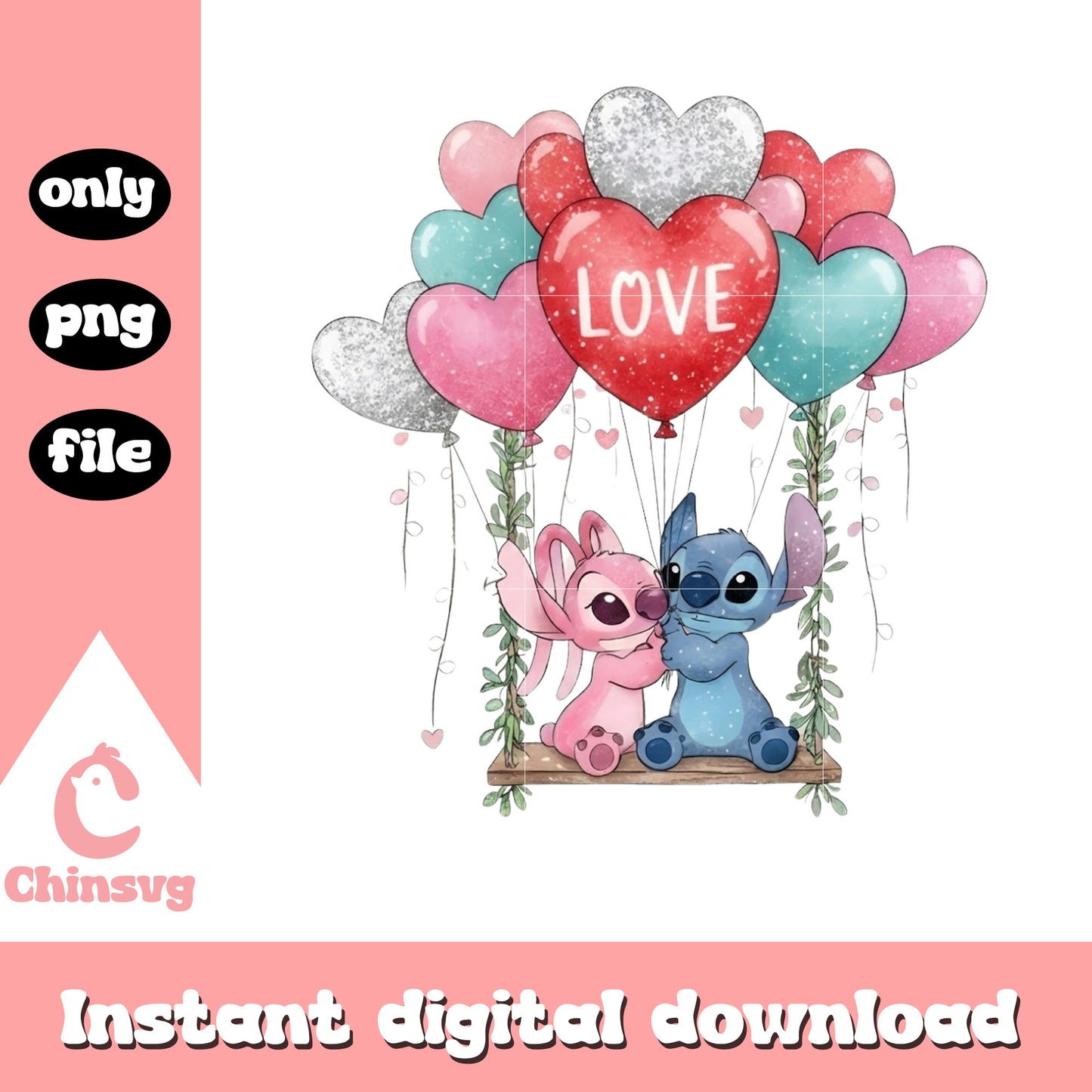 Balls glitter couple valentine png, stitch valentines day​​ png