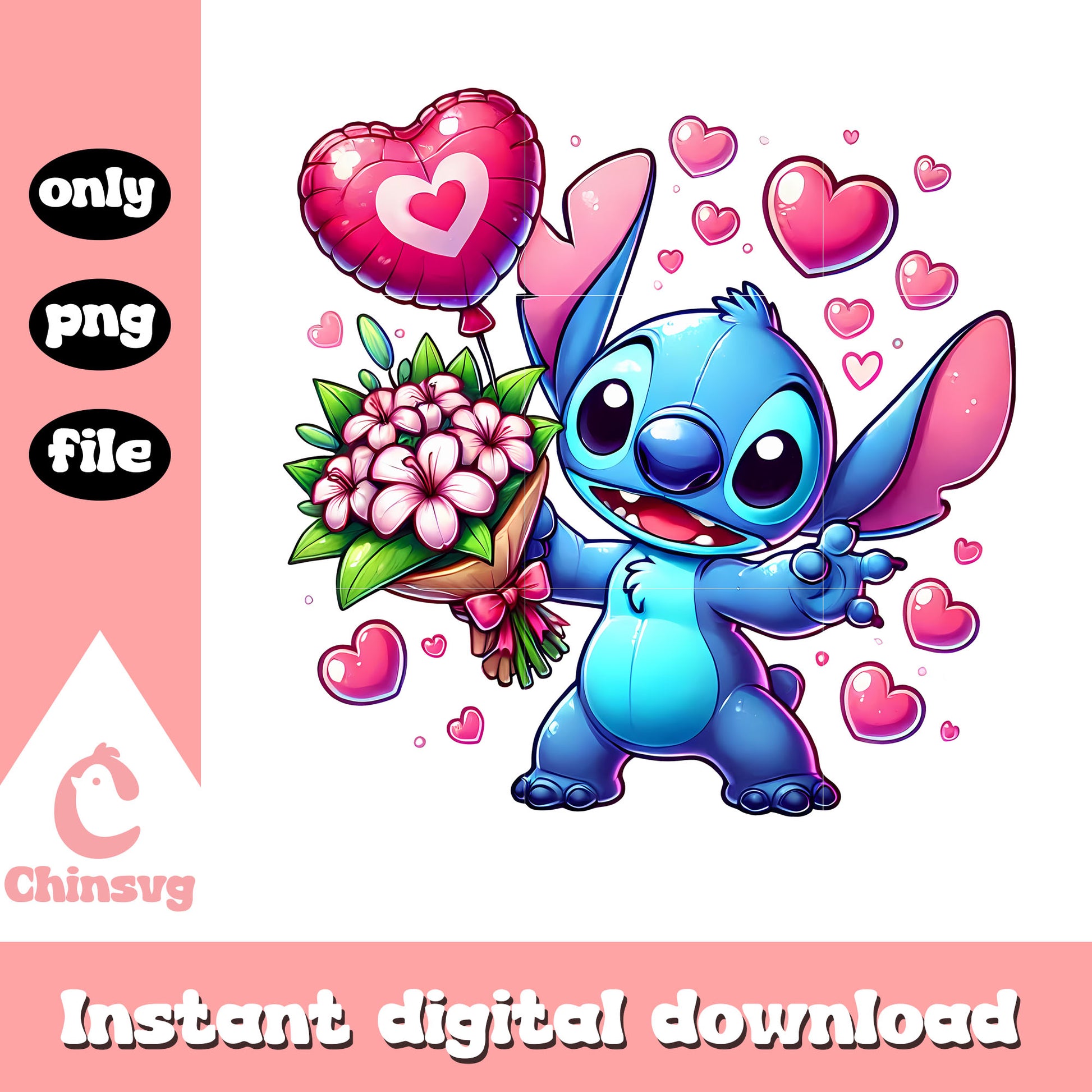 Balls hearts stitch flower png, valentines day stitch​​ png