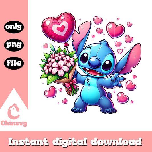 Balls hearts stitch flower png, valentines day stitch​​ png