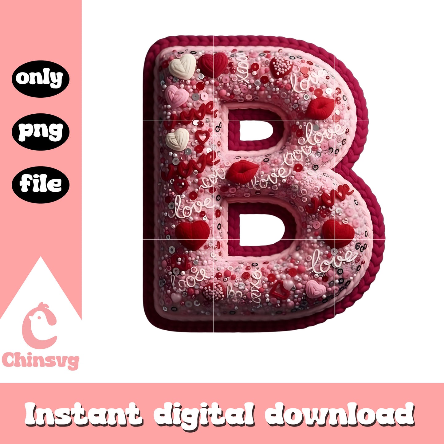 B alphabet lips valentine png, heart valentine's day​ png