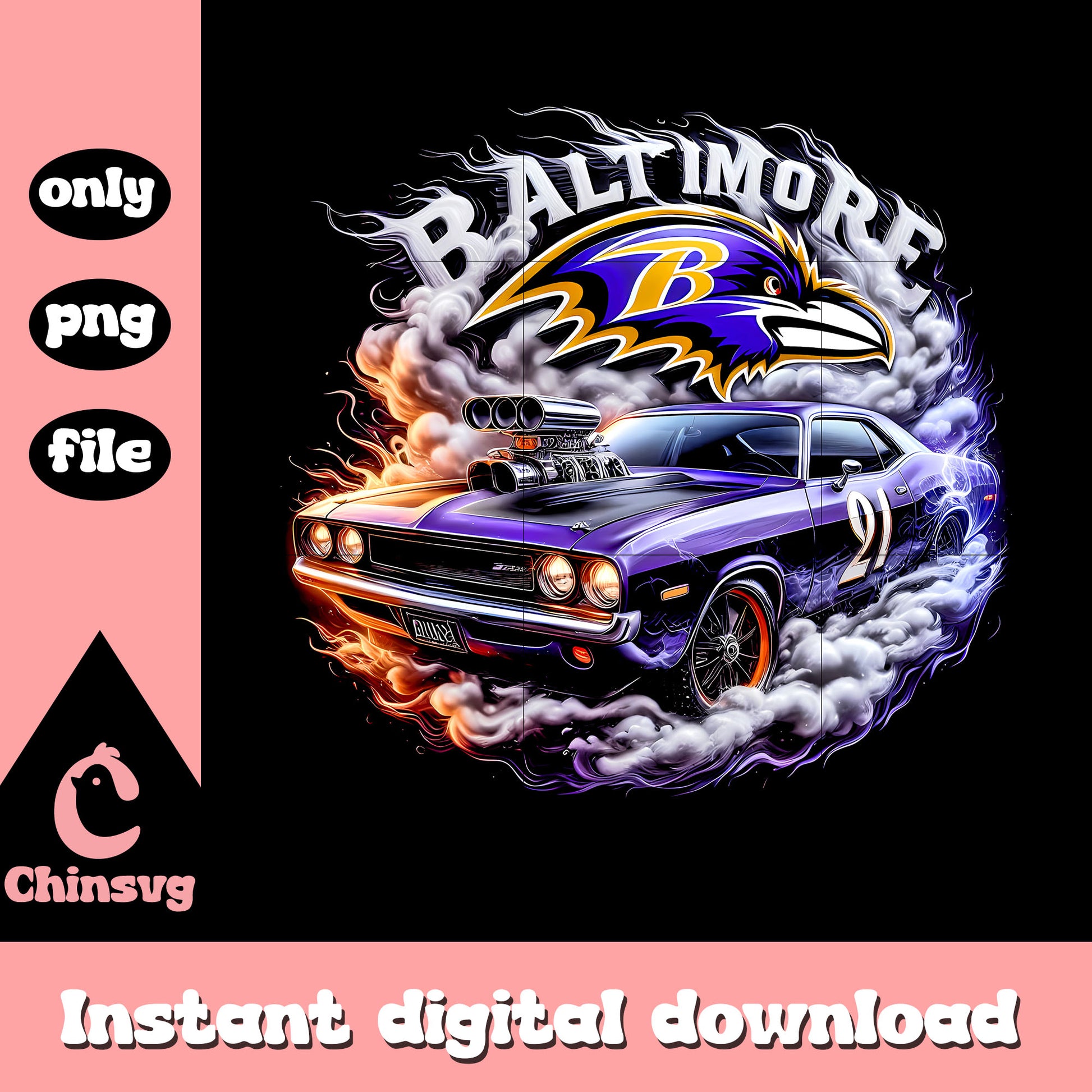 Baltimore Ravens smoke muscle car png, nfl team png