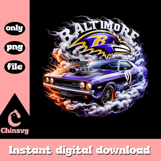 Baltimore Ravens smoke muscle car png, nfl team png