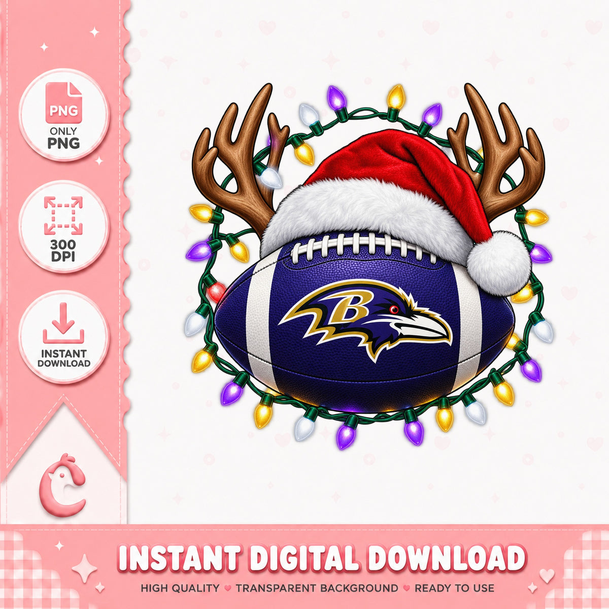 Baltimore Ravens Football Christmas PNG, Santa Hat Reindeer, NFL PNG