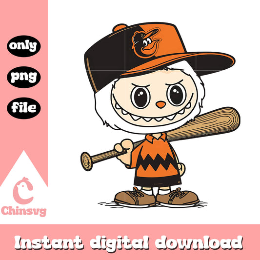 Baltimore orioles player labubu cute doll design png, labubu png