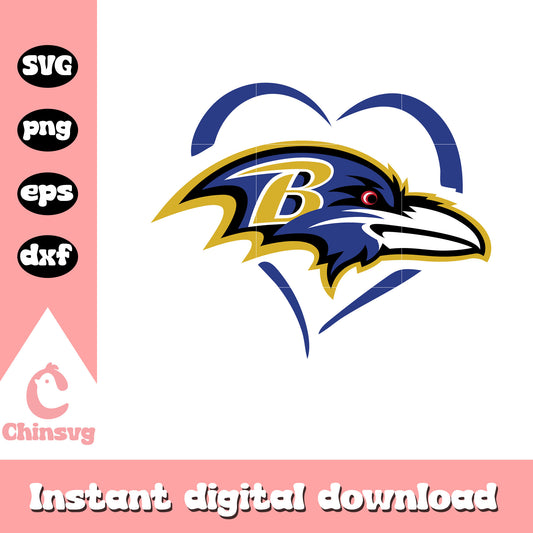 Baltimore ravens logo heart design svg, nfl playoff bracket svg
