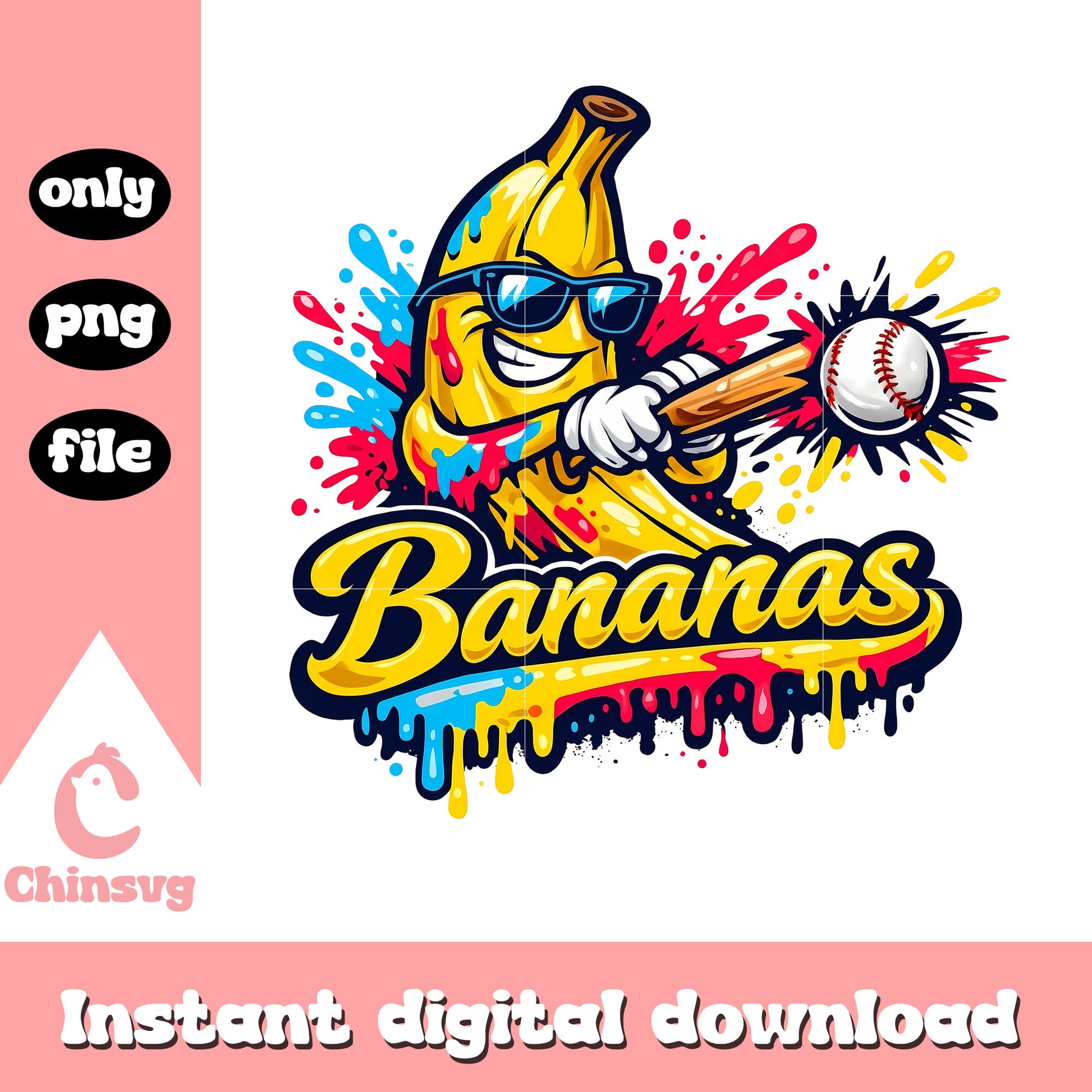 Bananas baseball doodle design png