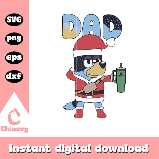 Bandit heeler dad santa christmas svg, bandit heeler bluey​ svg