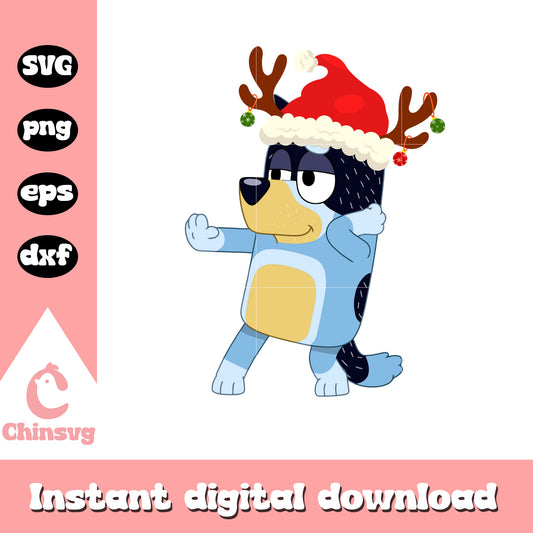 Bandit heeler santa hat reindeer svg, christmas bluey​ svg