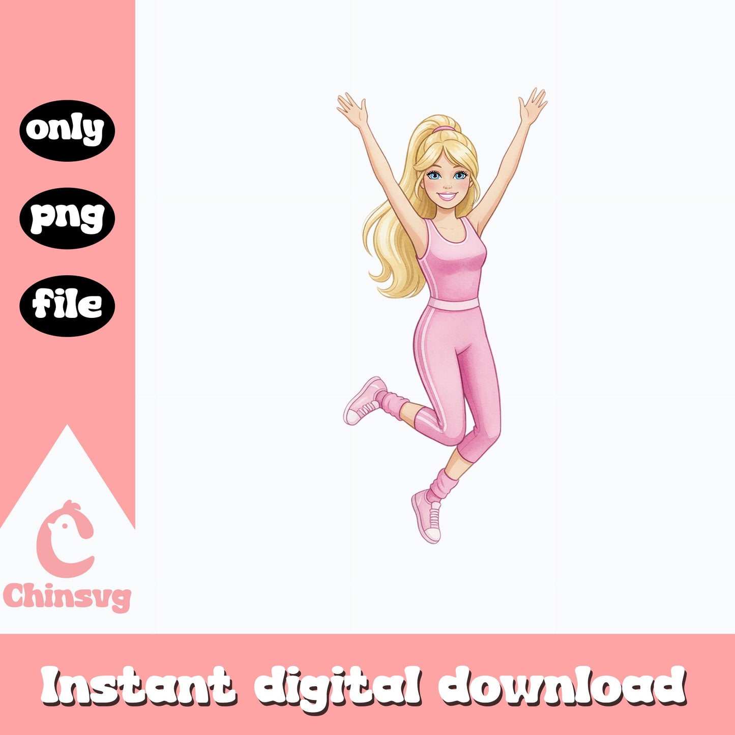 Barbie Jumping Pink Outfit PNG, Barbie Clipart, Barbie PNG